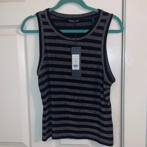 Veronica Beard Black and Silver Striped Tank Top